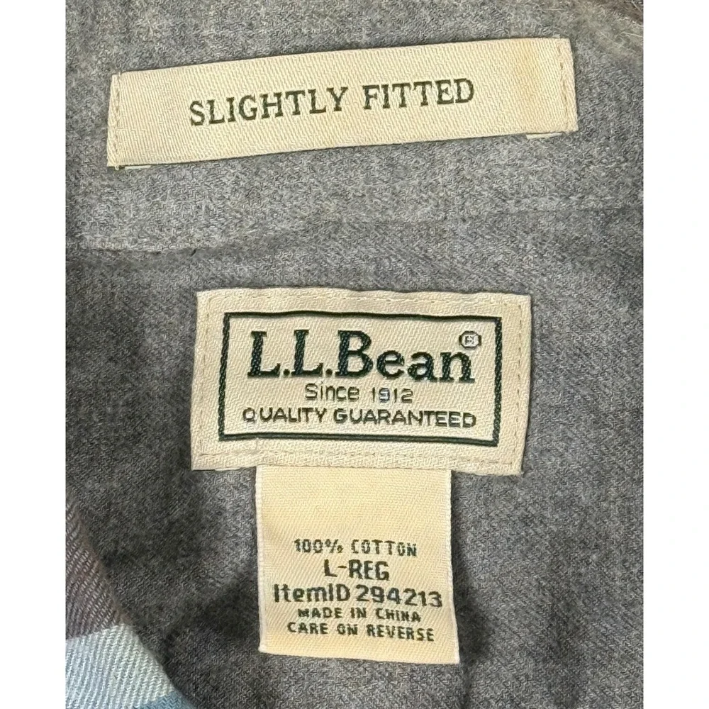 L.L.Bean Men's Large Flannel Button Down Shirt Blue Brown Plaid Long Sleeve - Picture 3 of 6